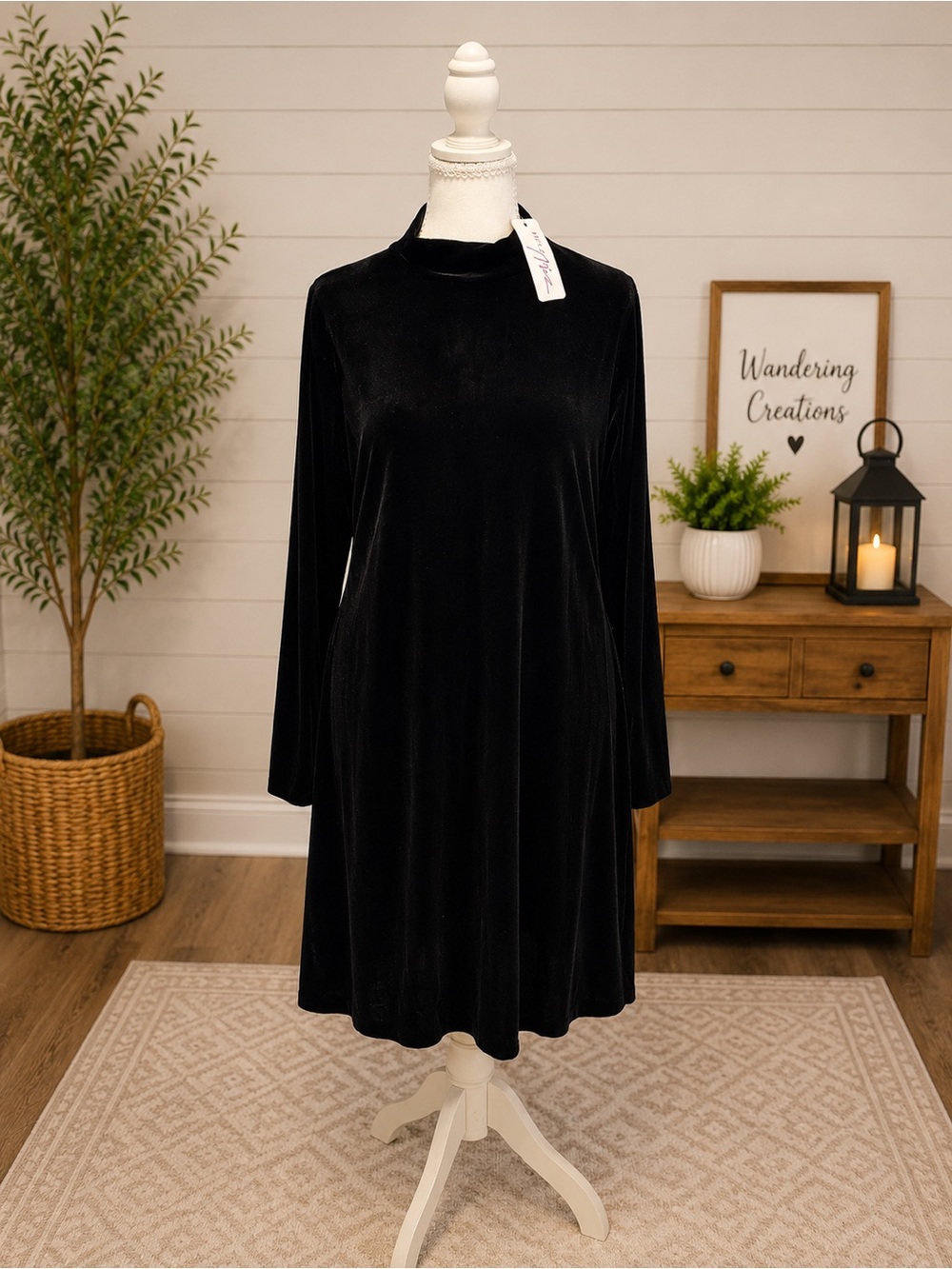 Hello MIZ Black Velvet Long Sleeve Swing Dress